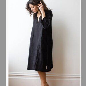 Jess Brown Caftan Dress Cafe Length in Ink Handkerchief Linen Size 1 (S/M)